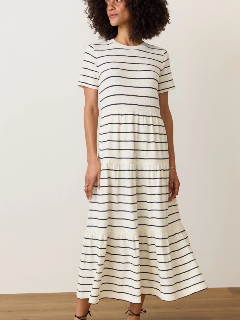 Marine Layer Sadie Vintage Slub Midi Dress White Stripe